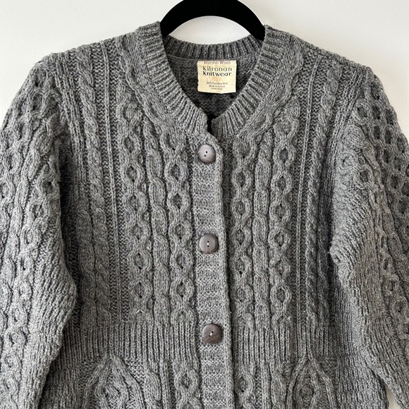 Kilronan Knitwear 100% Pure Merino Wool Gray Cardigan Made In Ireland - Picture 2 of 16
